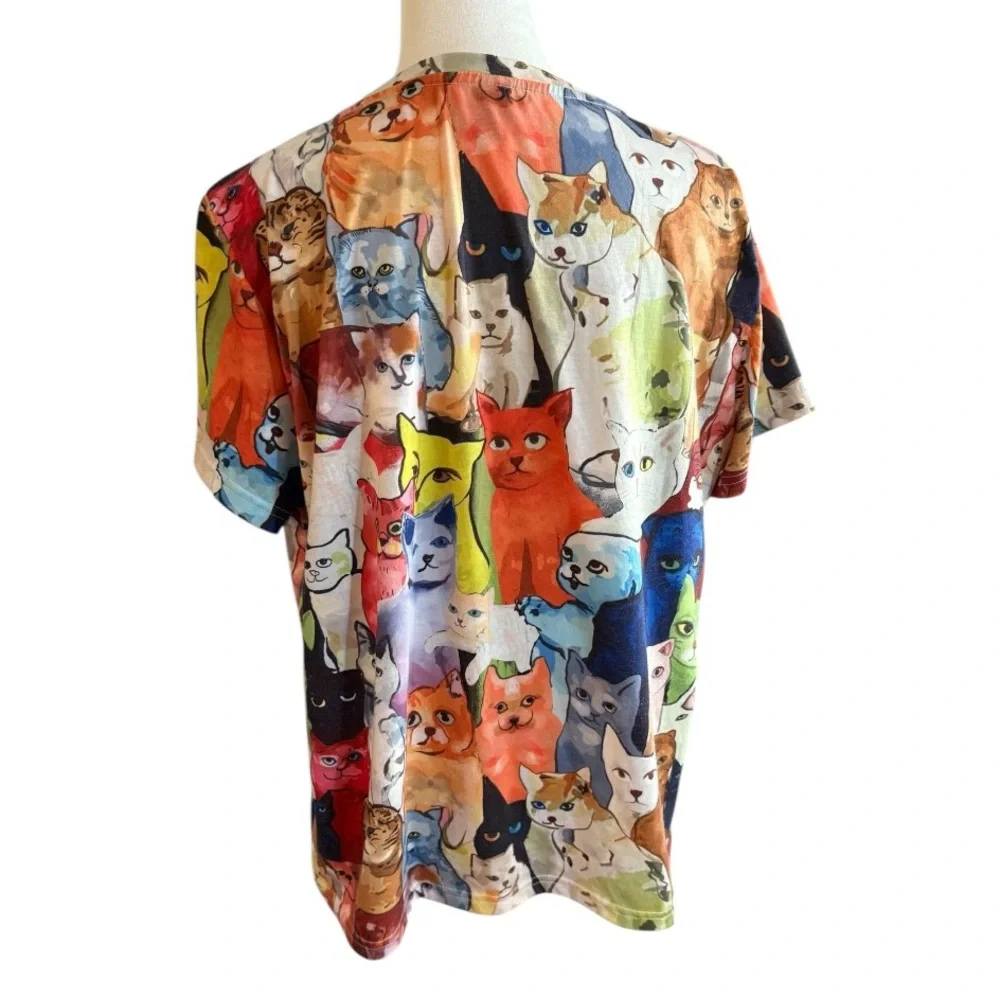 Emery Rose Colorful Cat Print T-Shirt